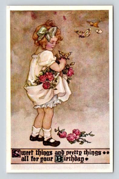 Sweet & Pretty Things for your Birthday - Vintage Reprint Postcard (ecM91)