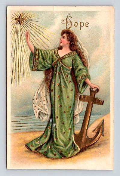 Gold Gilded Hope Woman & Anchor Embossed - A. Sala Pub. 1915 Postcard (ecM127)