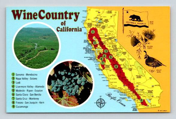 Wine Country Map California Postcard (ecM205)