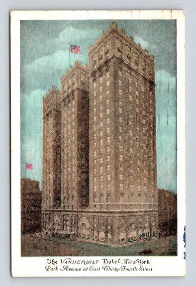 The Vanderbilt Hotel New York City 1947 Postcard (ecM244}