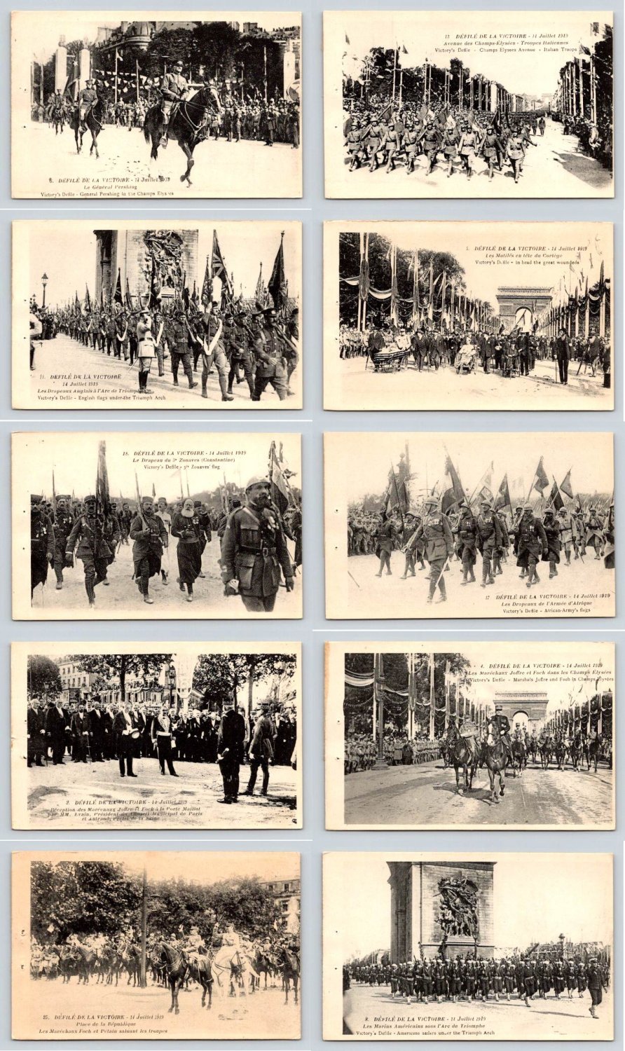 CPA Victory Parade D&Atilde;&copy;fil&Atilde;&copy; 1919 Soldiers - Postcard - Lot of 10 (ecM270A)