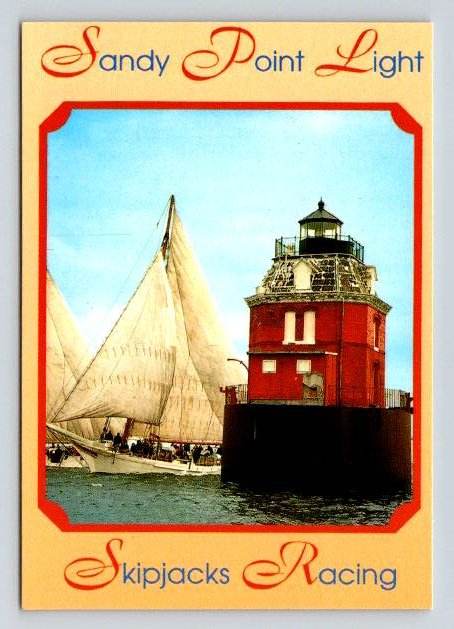 Sandy Point Lighthouse Skipjacks Racing Baltimore, Maryland Postcard  (ContA-527)