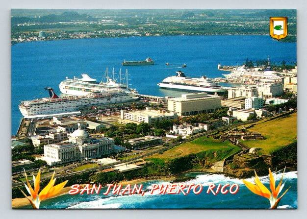 San Juan Puerto Rico Aerial View, Cruise Ships, Harbor Postcard (ContA-645)