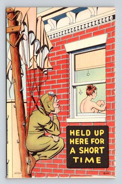 Held Up Here for a Short Time Paratrooper Vintage Postcard Military Humor WWII (N889)