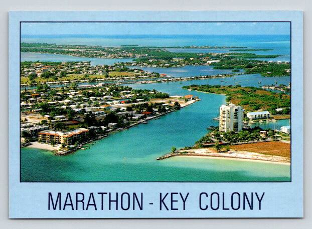Marathon & Key Colony Florida Aerial View Continental Postcard (O-9)