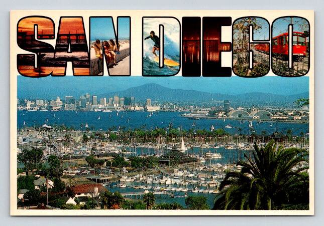 San Diego California Large Letter Bay View - Continental Postcard (ContB-71)