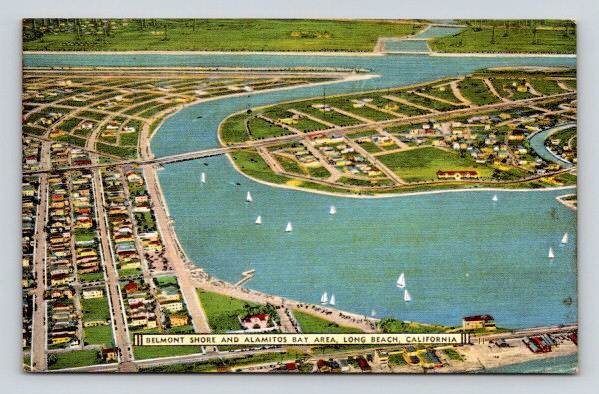 Long Beach California Belmont Shore & Alamitos Bay Area Postcard 1951 (O-914)
