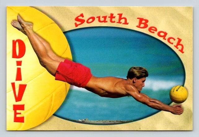 Sexy Man South Beach Florida Dive, Volleyball - Continental Postcard (ContB-341)