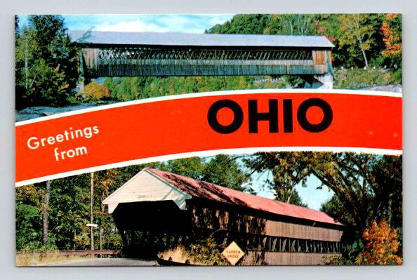 Greetings  From Ohio Covered Bridge - Banner Postcard (P-111)