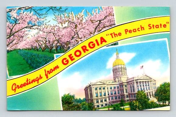 Georgia Greetings From Peach State Banner Postcard (P-149)