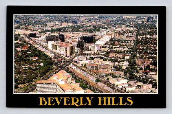 Beverly Hills California Wilshire & Santa Monica Boulevards Postcard (P-163)