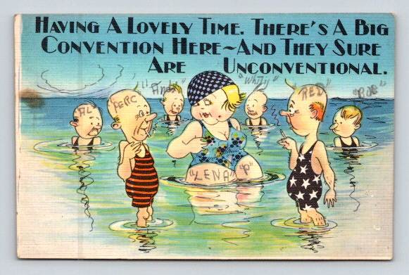 Fat Lady Postcard 1937 - Having a Lovely Time (ecM318)