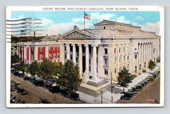 New Haven Connecticut Court House & Public Library 1931 Postcard (ecM326)