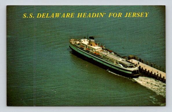 S.S. Delaware Ferry leaving Lewes Delaware going to Cape May New Jersey Postcard (R-139)