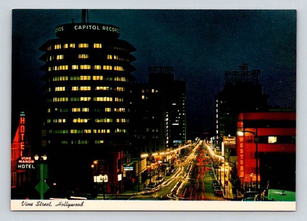 Hollywood California Vine Street Manor Hotel, Capitol Records, Palace Postcard (ContB-813)