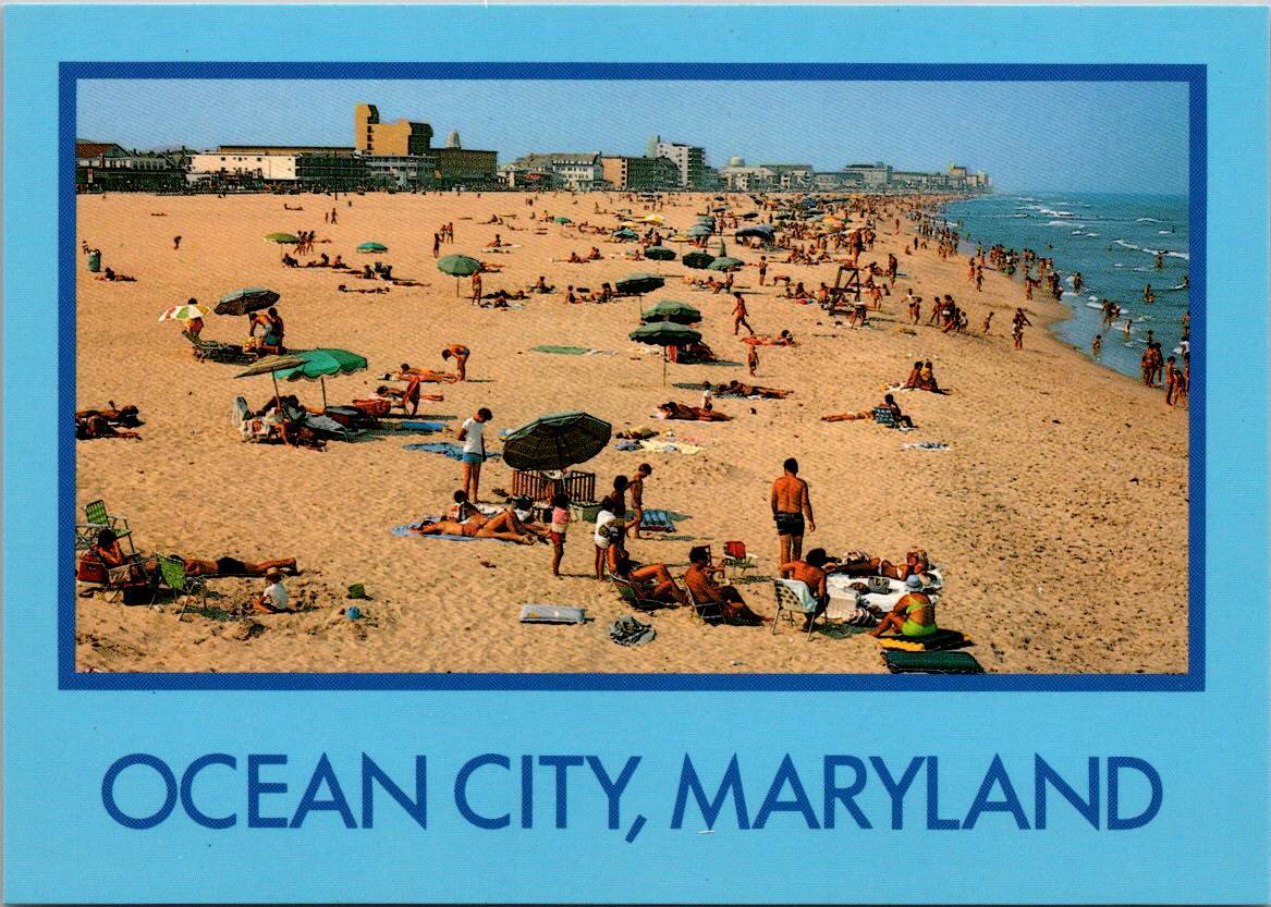 Ocean City Maryland on the Beach, Condos, Surf, Bathers - R.C. Pulling Postcard (ContC-15)