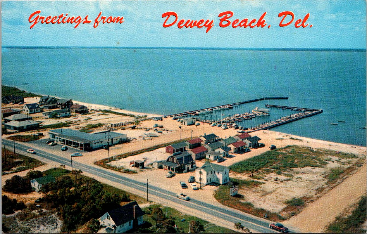 Dewey Beach Delaware Aerial View - Yacht Basin, Rehoboth Bay Postcard (T-285)