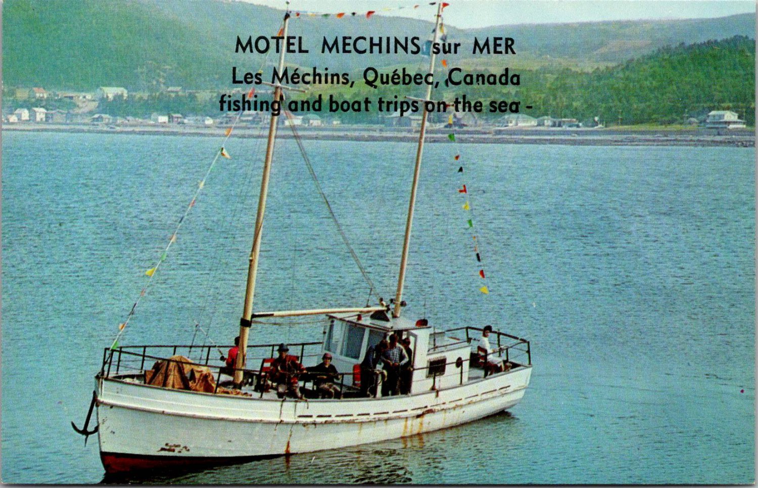 Motel Mechins sur Mer - Matane Quebec Canada Bateau, Pecheur Postcard (T-289)