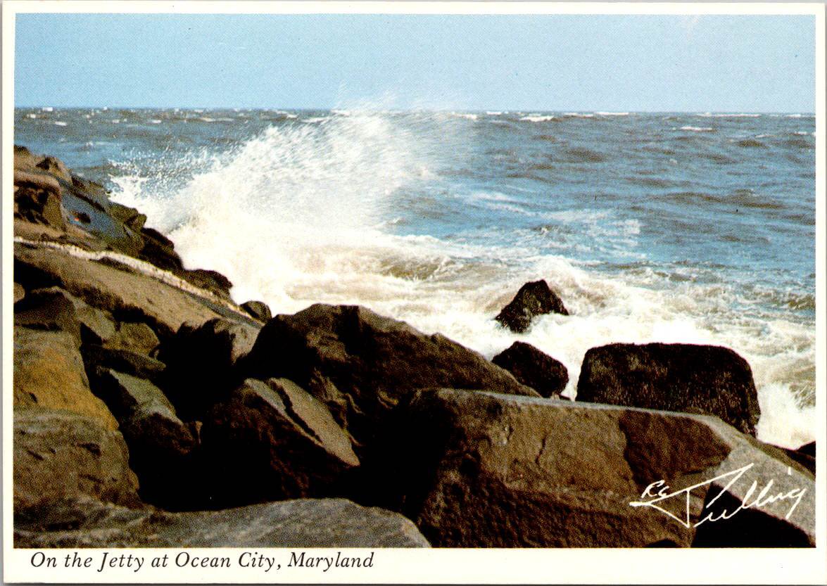 on the Jetty Ocean City Maryland Inlet - signed R.C. Pulling Postcard (ContC-45)