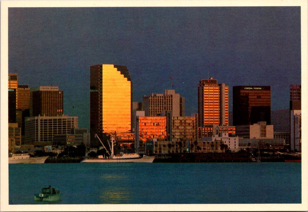 San Diego California Skyline Sunset View Postcard (ContC-49)