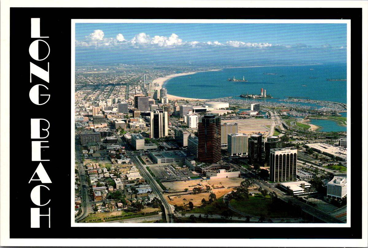 Long Beach California Downtown Bird's Eye View Postcard (ContC-53)