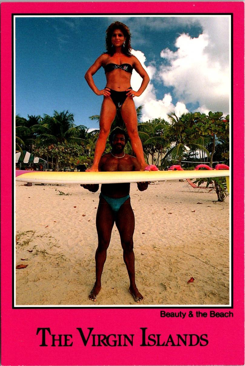 The Virgin Islands Beauty & The Beach, Surfers, Risque Pinup Postcard (ContC-111)