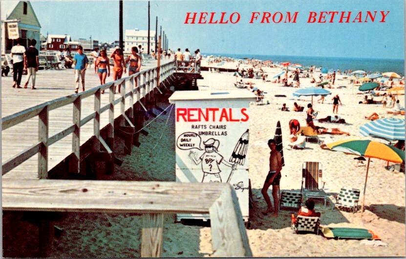 Hello from Bethany Beach Delaware Boardwalk, Ladies, Rentals Postcard (T-721)