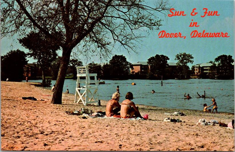 Dover Delaware Silver Lake Recreation Beach Goers Postcard (T-795)