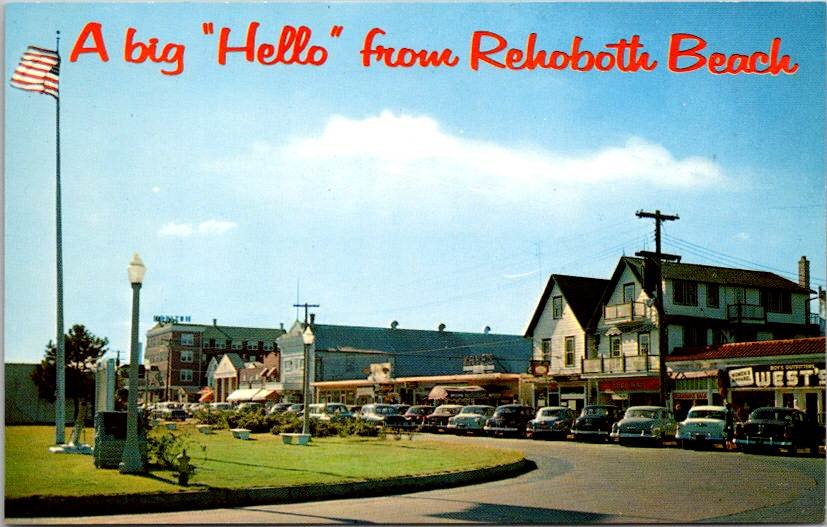 Rehoboth Beach Delaware Boardwalk View Rehoboth Avenue Plastichrome Postcard (U-401)