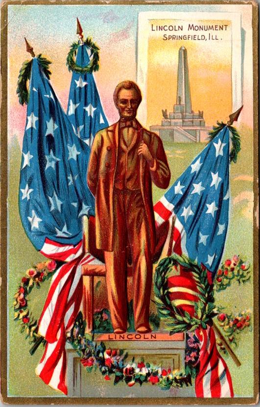 Lincoln Monument, Springfiled ILLinois - Flags, Patriotic (U-405)