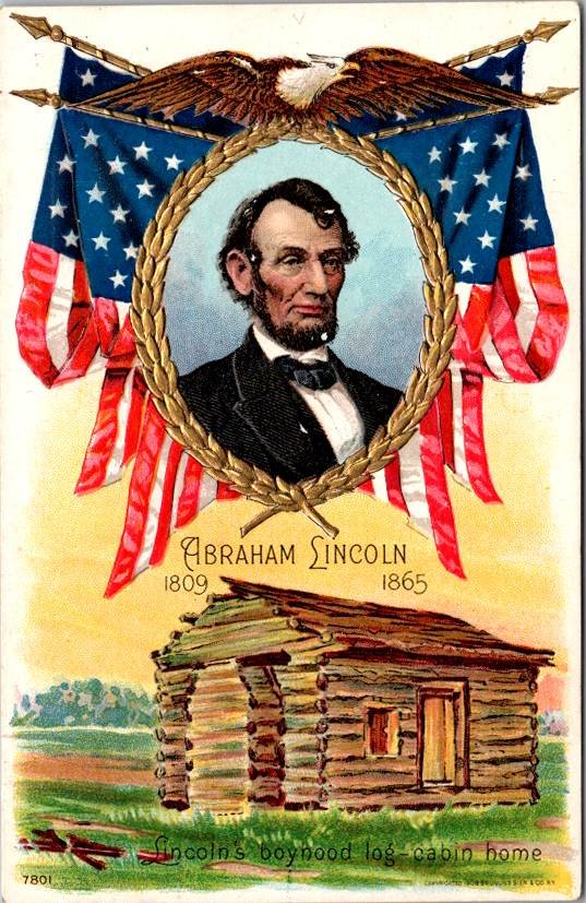 Abraham Lincoln Boyhood Log Cabin Home - Flags, Patriotic (U-409)