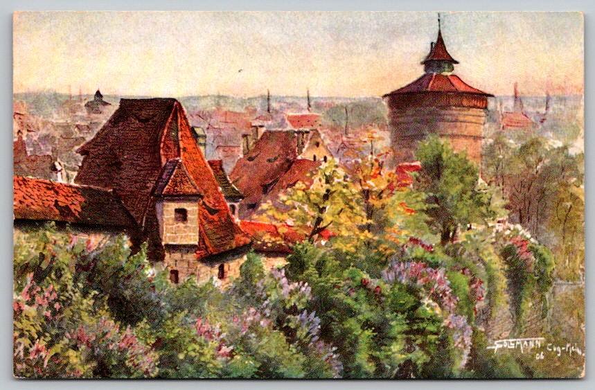 AK Germany Nuremberg Mauerpartie am Neutor - Artist Signed Postcard (ecM334)