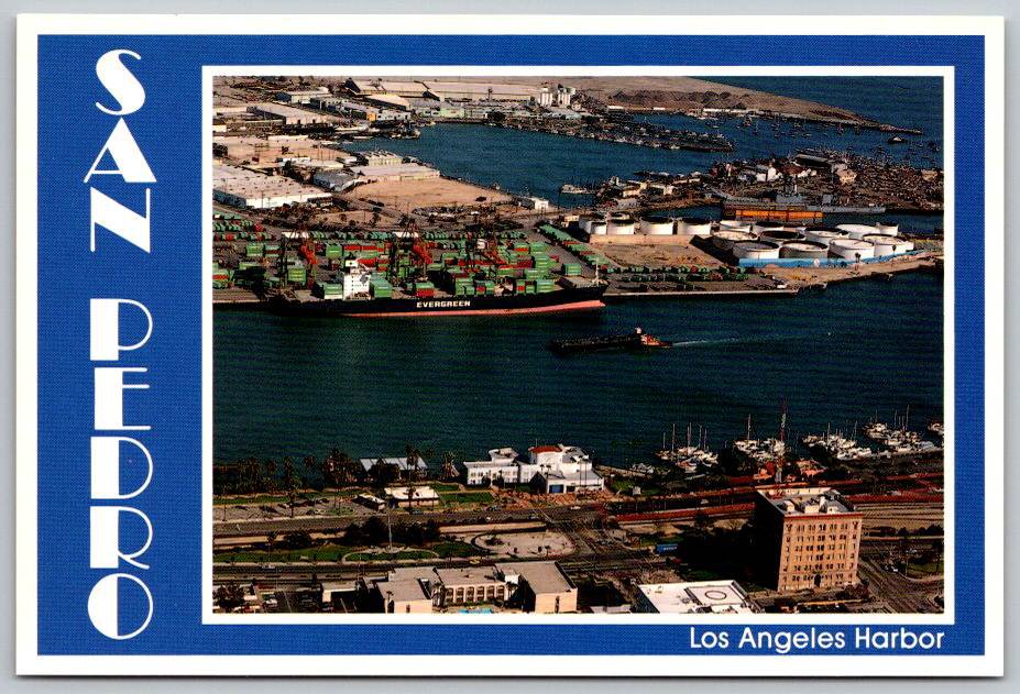 San Pedro California Aerial View Entrance to Los Angeles Harbor Postcard (ContC-279)