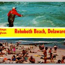 Rehoboth Beach Delaware greetings from - Bathers, Surf Fishing Postcard(V-571)