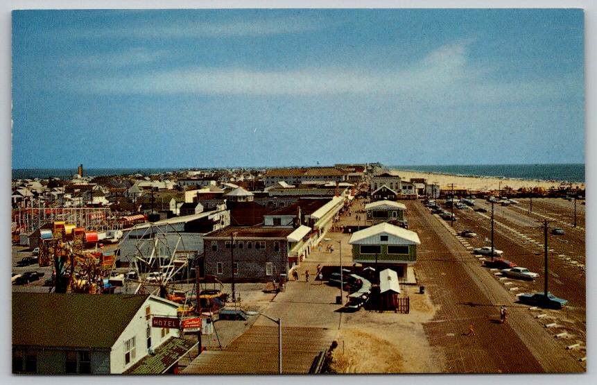 Ocean City Maryland South End Beach Amusement Park Ride, Inlet Parking Postcard (V-579)