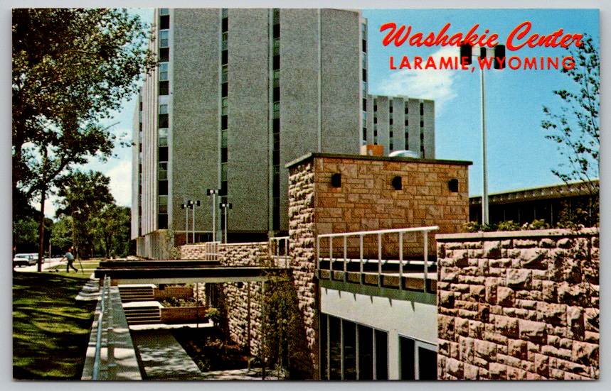 Laramie Wyoming Washakie Center, Downy Hall Postcard (W-31)