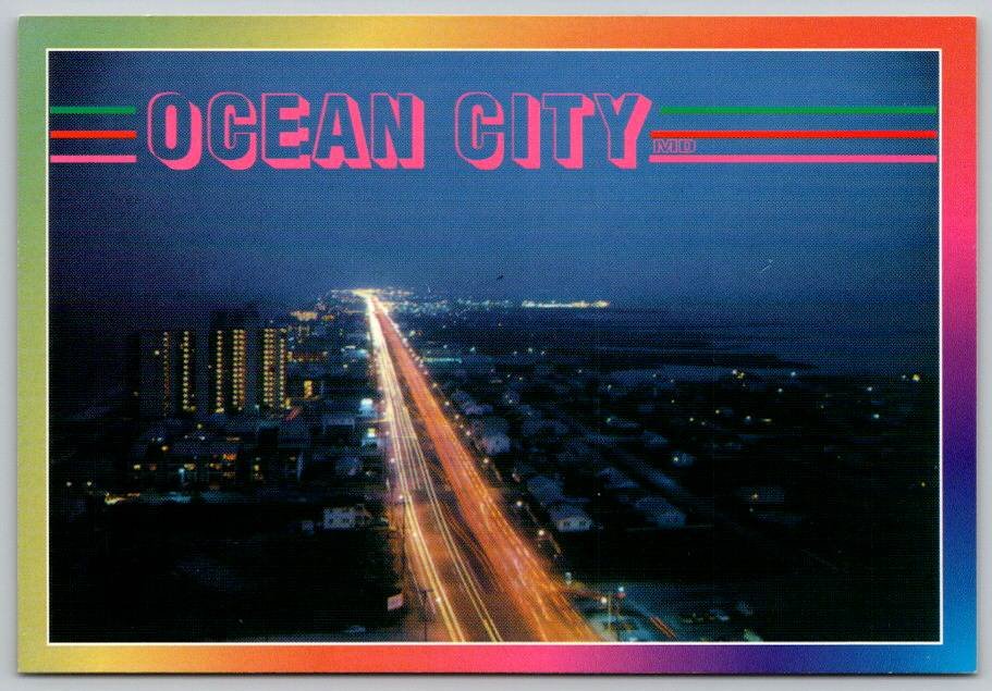 Ocean City Maryland at Night 94th Street Postcard - R.C. Pulling (ContD-41)