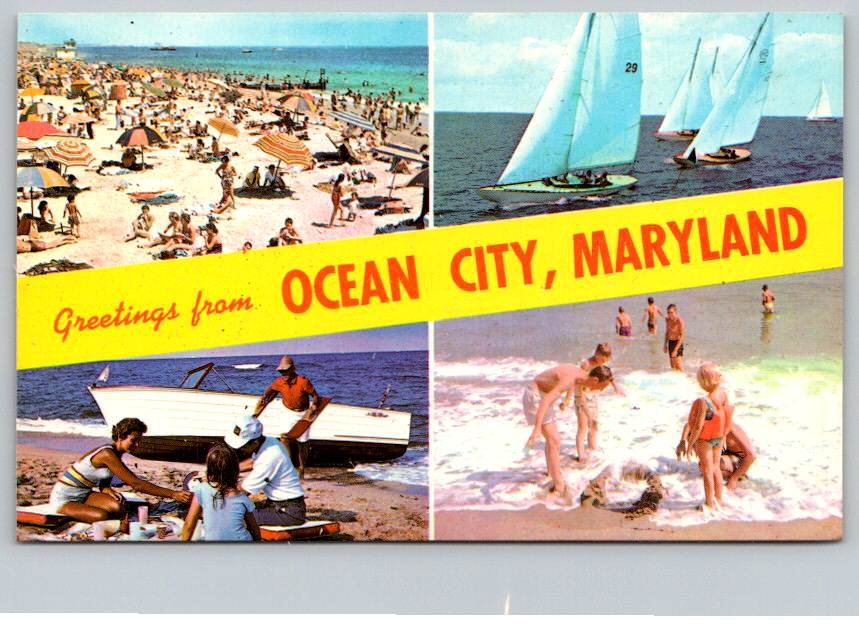 Ocean City Maryland Greeting From Banner Postcard (W-393)