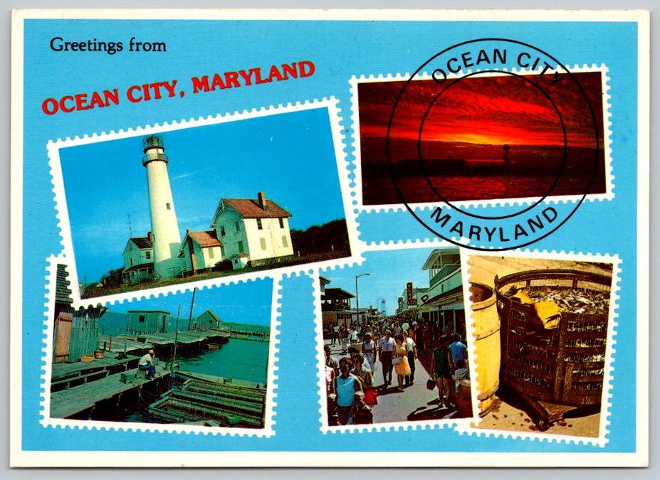 Ocean City Maryland Greetings From Postage Stamps Postcard (ContD-67)