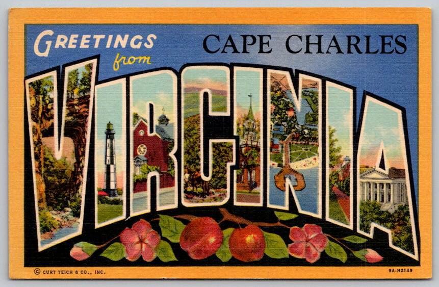 Cape Charles Virginia Greetings From Large Letter Postcard (W-555)