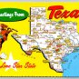Texas Lone Star Map Greetings From Postcard (ContE-45)