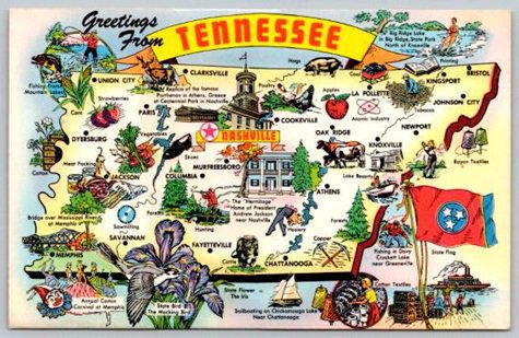 Greetings From Tennessee Map Postcard (X-12)