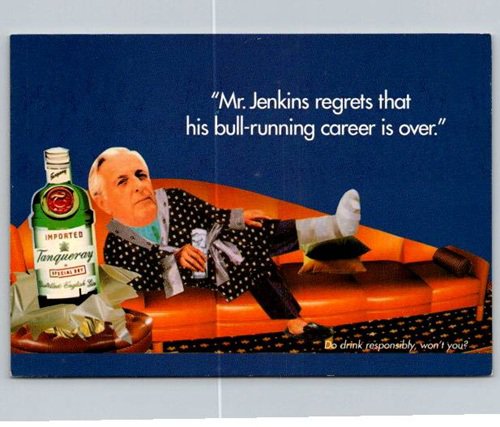 Tanqueray Mr Jenkins Regrets his Bull-Running Career Advertising Postcard (ContE-53)