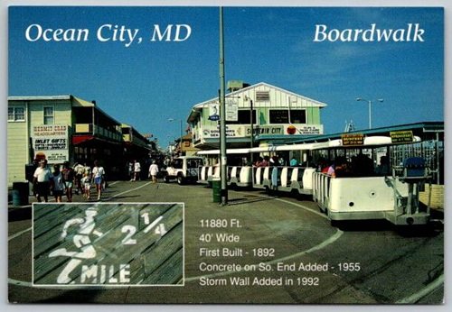 Ocean City Maryland Boardwalk Train Sunfest Sign 1994 & Souvenir City Postcard (OC-7)