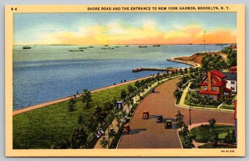 Brooklyn New York Shore Rd. to New York Harbor Postcard (X-194}