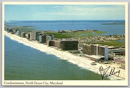 North Ocean City Maryland Condominiums Aerial View - Signed RC Pulling Postcard (OC-57)