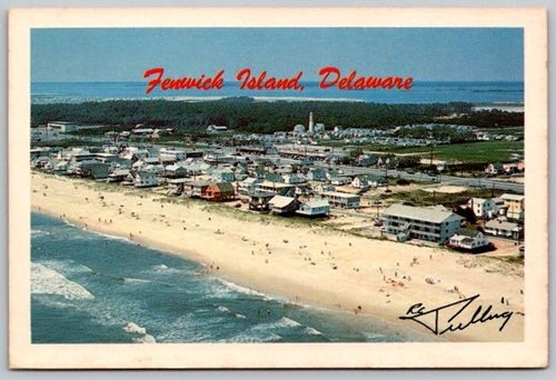 Fenwick Island Delaware Aerial Seashore View - Signed RC Pulling Postcard (OC-65)