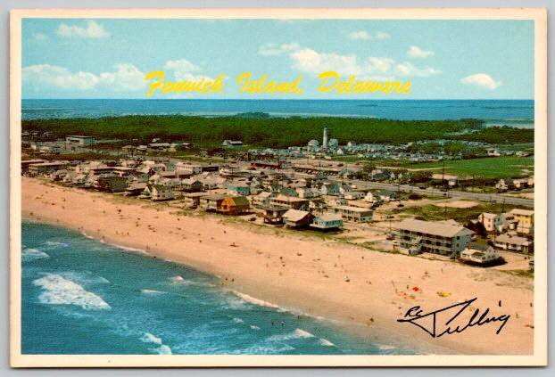 Fenwick Island Delaware Aerial Seashore View - Signed RC Pulling Postcard (OC-67)