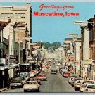 Muscatine Iowa Yellow Greetings From Second Street Business District Postcard (Y-356)
