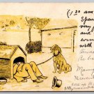 In The Dog House Again - Sad Dog Kicked out of His House Comic Postcard 1906 (ecM346)